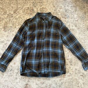Eddie Bauer Blue and Green Plaid Flannel Button-Down Shirt